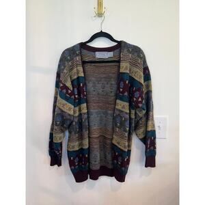 Vintage Grandpa Cardigan 90s Pattern Knit Oversized Indie Boho Cozy